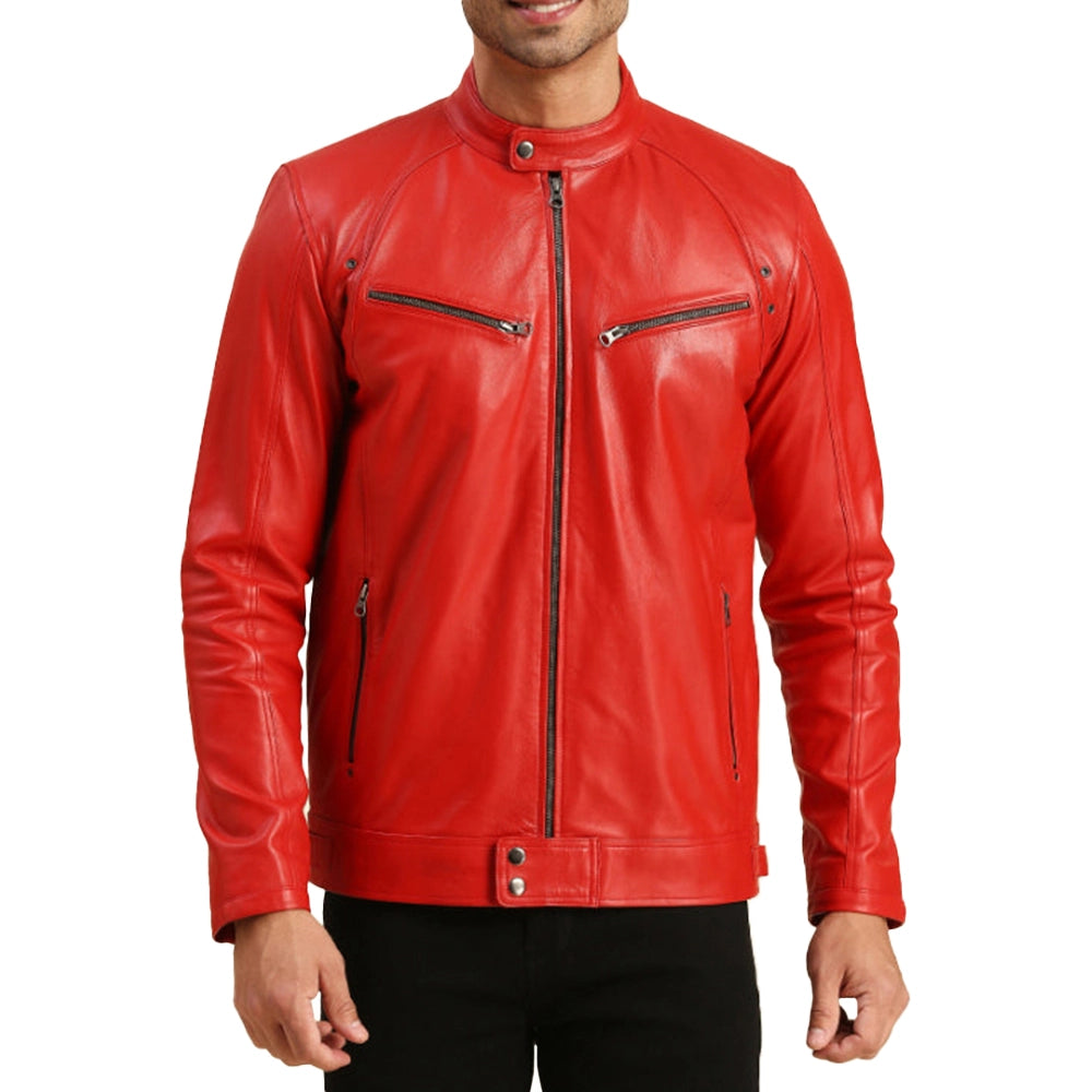 Koen Cafe Racer Red Leather Jacket